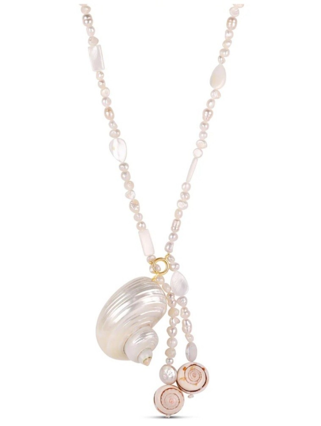 Freshwater Pearl And Shell Pendant Necklace - White